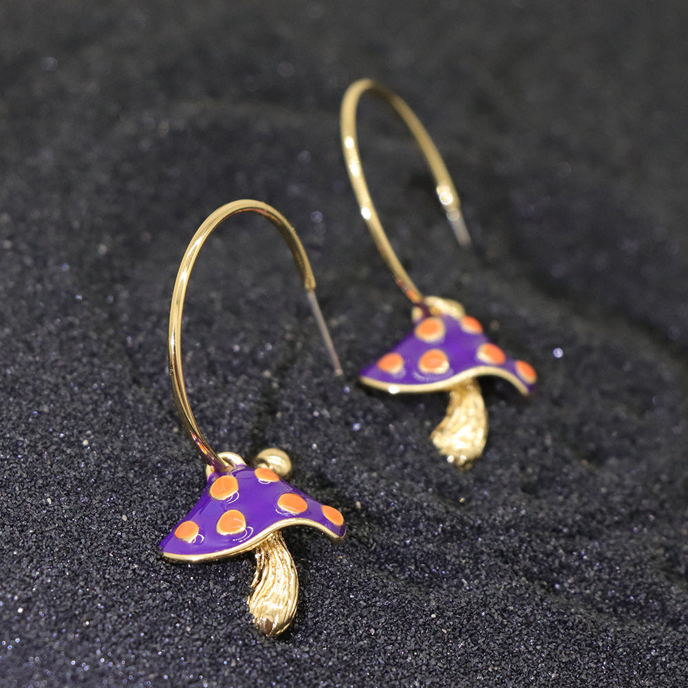 Grace1451 Mushroom C-shaped earrings Hand-painted enamel - Grace1451 Enamel Jewellery