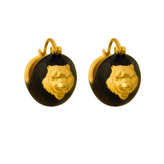 Grace1451 Luxury enamel tiger-head earrings - Grace1451 Enamel Jewellery