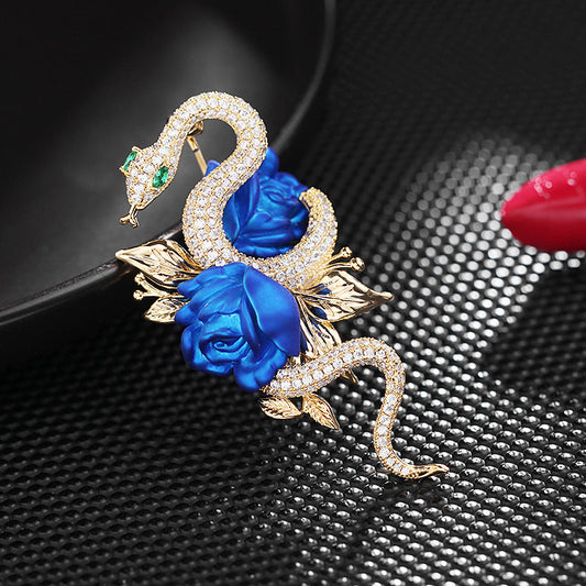 Grace1451 Snake and Blue Rose brooch , Multiple ways to wear - Grace1451 Enamel Jewellery